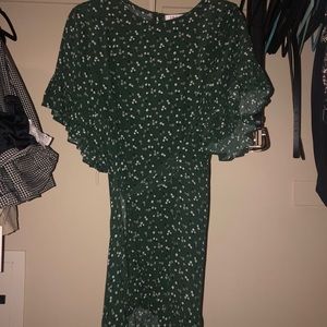 Green and white floral wrap dress